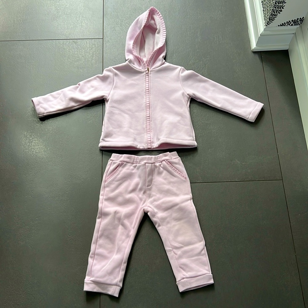 Jacadi pink fleece lined hooded sweat suit